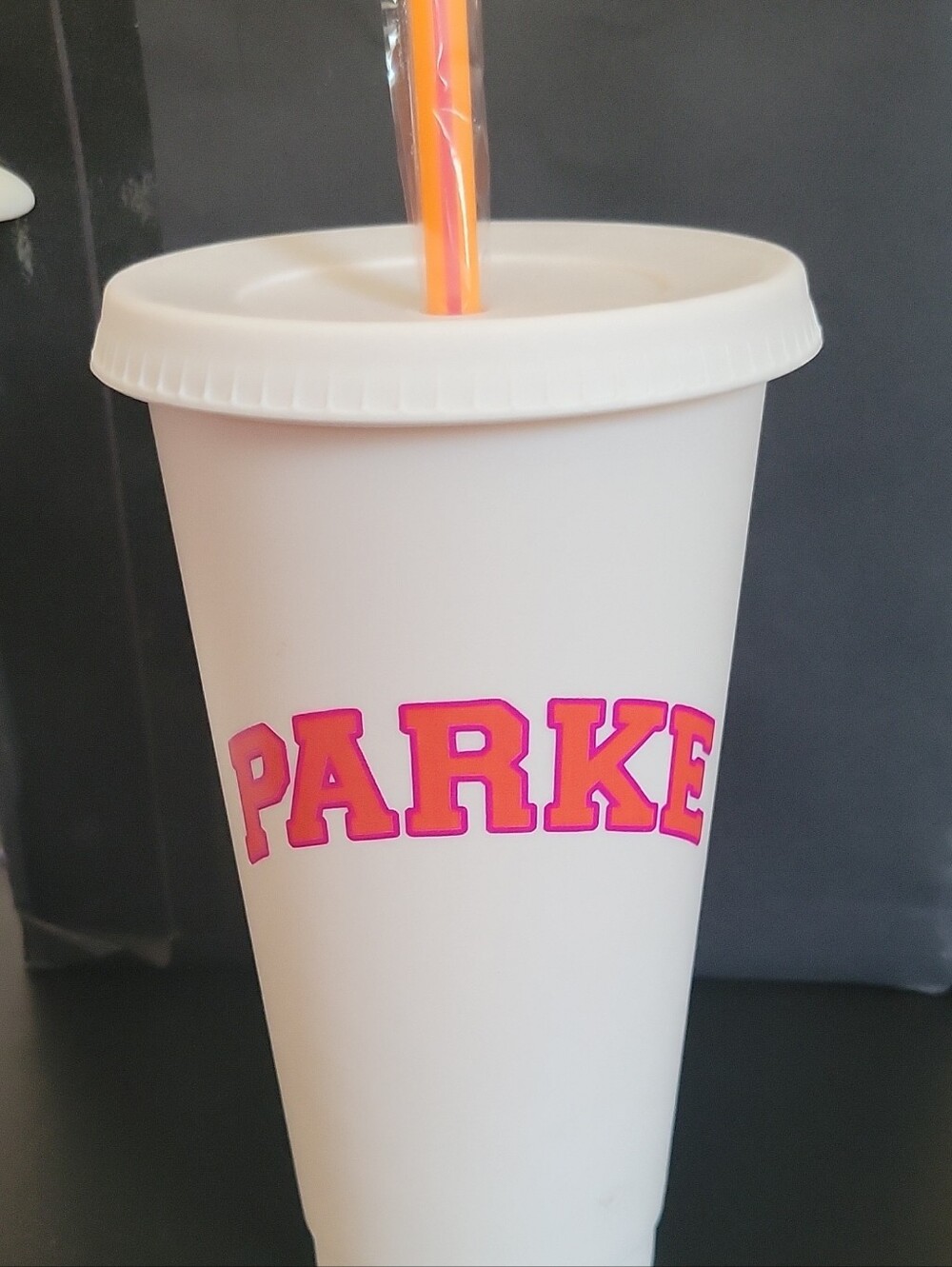 Parke DUNKIN' LIMITED EDITION White Party Cup with Pink Logo and Orange Straw